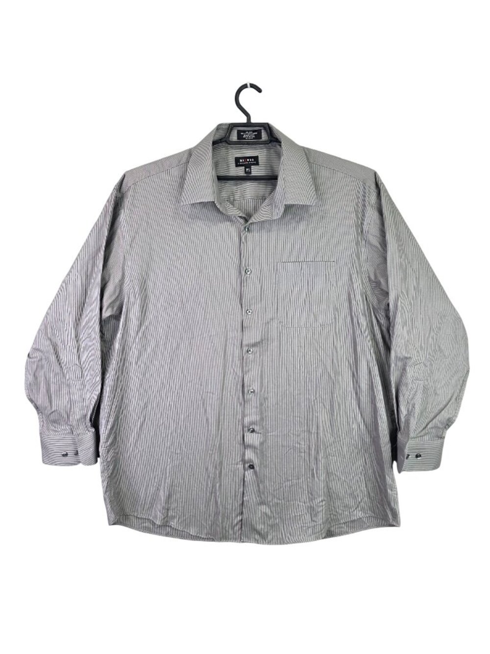 Mens Axcess Gray No Iron Striped Button Up Dress Shirt Long Sleeve Size 18.5